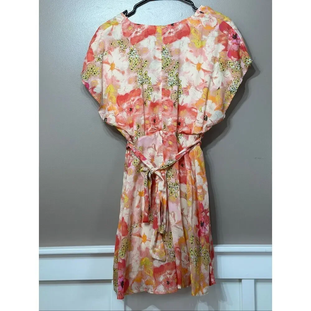 NWT Free People Freddy Pink Floral Print Short Sleeve Tie Mini Dress Women's XS
